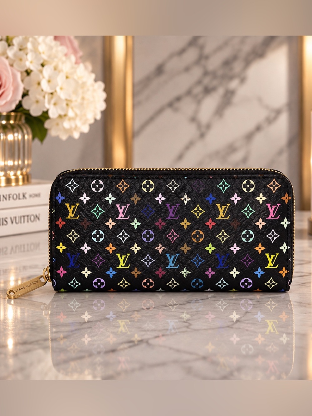 Louis Vuitton x Takashi Murakami Multicolor Zip Wallet Purple Full Inclusion